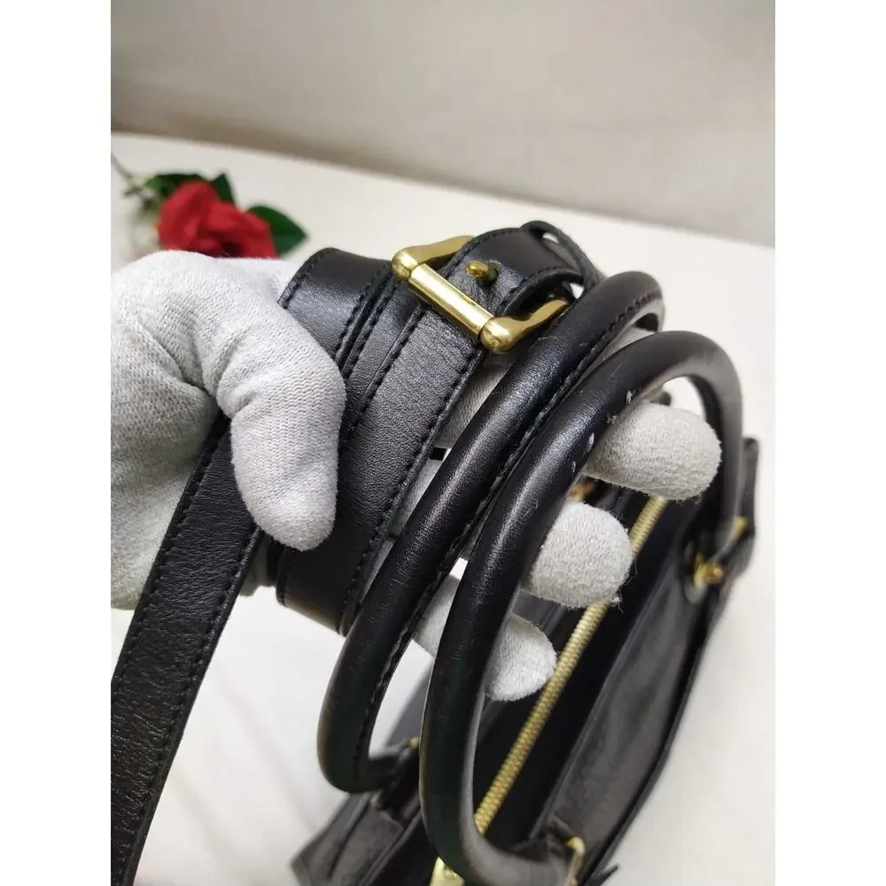 Doney & Bourke Black Leather Double Handles Zipper Satchel Bag - VTG_7